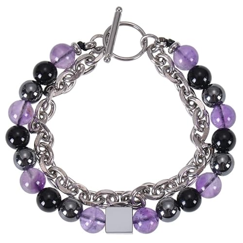 LIUYUYOUGO Chakra Armband Perlenarmbänder Für Männer Doppellagige Kette Edelstein Kristall Armband Naturstein Turmalin Quadratischer Charm Stapelbarer Armreif Punk Statement Schmuck Geschenke Ame von LIUYUYOUGO