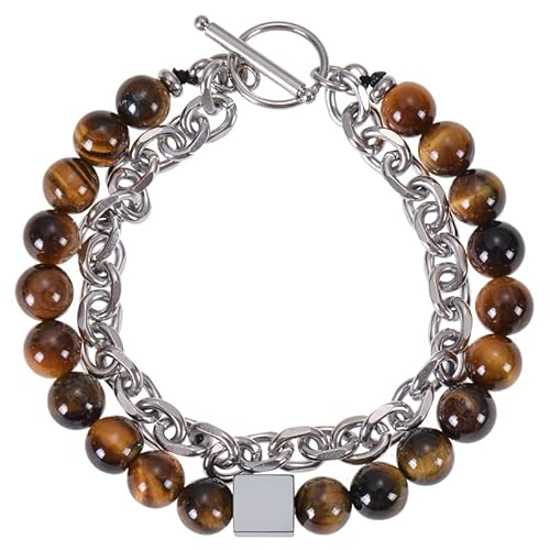 LIUYUYOUGO Chakra Armband Perlenarmbänder Für Männer Doppellagige Kette Edelstein Kristall Armband Naturstein Turmalin Quadratischer Charm Stapelbarer Armreif Punk Statement Schmuck Geschenke Tig von LIUYUYOUGO