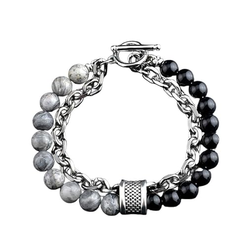 LIUYUYOUGO Chakra Armband Perlenarmbänder Für Männer Natürlicher Schwarzer Obsidian Edelstein Kristall Armband Graviert Hip Hop Punk Doppellagige Kette Stapelbarer Armreif Statement Schmuck Gesc von LIUYUYOUGO