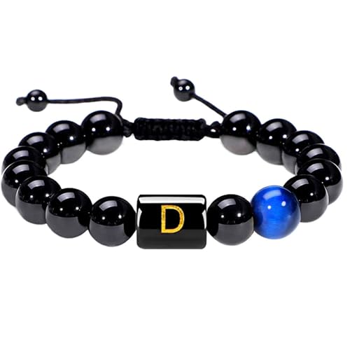 LIUYUYOUGO Chakra Armband Perlenarmbänder Mit Initialen Für Damen Und Herren Buchstabe A Paar Perlenarmband Naturstein Blauer Tigerauge Obsidian Kristall Handgefertigt Geflochtener Armreif Modesch von LIUYUYOUGO