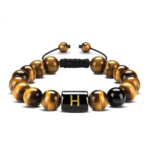 LIUYUYOUGO Chakra Armband Perlenarmbänder Mit Initialen Für Damen Und Herren Buchstaben Paar Perlenarmband 10 Mm Naturstein Tigerauge Obsidian Kristall Handgefertigt Geflochtener Armreif Modeschmu von LIUYUYOUGO