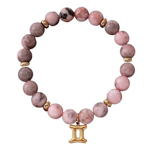 LIUYUYOUGO Chakra Armband Sternzeichen Armbänder Für Damen Und Herren 12 Sternbilder Charm Rosa Zebra Naturstein Kristall Armbänder Elastische Perlen Armreif Horoskop Inspirierender Schmuck Gesch von LIUYUYOUGO