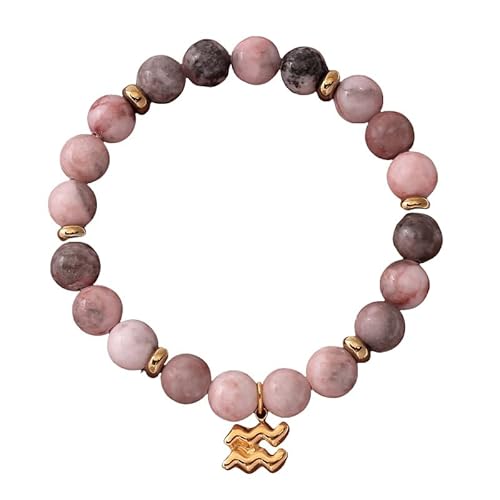 LIUYUYOUGO Chakra Armband Sternzeichen Armbänder Für Damen Und Herren 12 Sternbilder Charm Rosa Zebra Naturstein Kristallarmbänder Elastische Perlen Armreif Horoskop Inspirierender Schmuck Gesche von LIUYUYOUGO