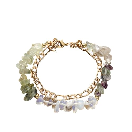 LIUYUYOUGO Chakra Armband Sternzeichen Edelsteinarmband Für Frauen Unregelmäßige Kristallsplitter Natursteinarmbänder Modische Doppellagige Panzerkette 12 Sternbilder Armreif Chakra Schmuck Gesc von LIUYUYOUGO