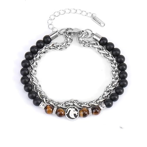 LIUYUYOUGO Chakra Armband Sternzeichen Perlenarmband Für Frauen Und Männer Natürlicher Tigerauge Stein Kristallarmbänder Antike Charms Punk Doppellagige Kette 12 Sternbilder Armreif Schmuck Gesc von LIUYUYOUGO