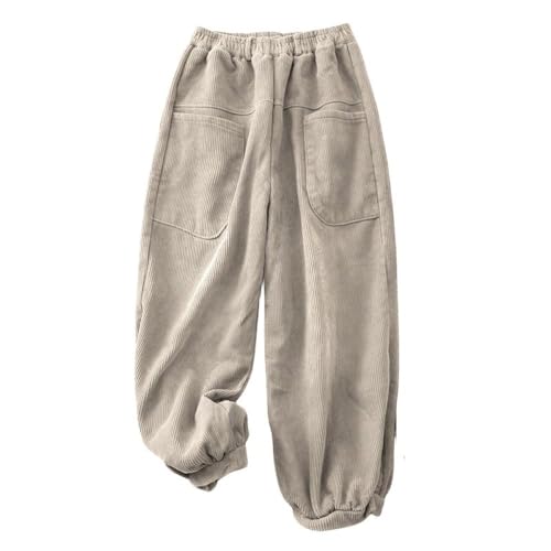 LIUYUYOUGO Cord Baumwollhose Für Damen Im Vintage Stil Elastische High Wasit Haremshose Mit Weitem Bein Herbst Winter Baggy Spleißtaschen Palazzo Hose Freizeithose Hose Aprikose XL von LIUYUYOUGO