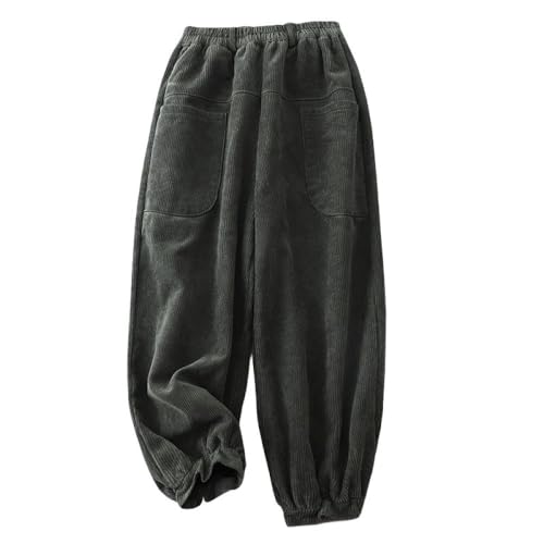 LIUYUYOUGO Cord Baumwollhose Für Damen Vintage Elastische High Wasit Haremshose Mit Weitem Bein Herbst Winter Baggy Spleißtaschen Palazzo Hose Freizeithose Hose Armeegrün L von LIUYUYOUGO