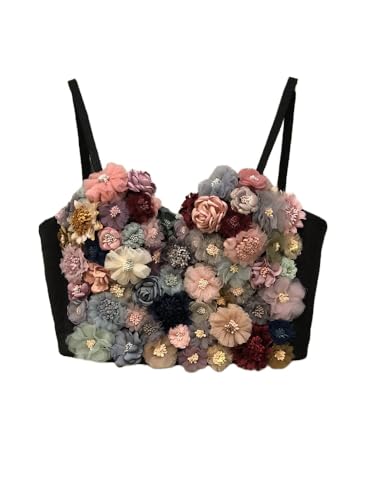 LIUYUYOUGO Corsage Damen,Frauen Sexy Korsetts Luxus Bunte Stereoskopische Spitze Applikation Sommer Dünne Spaghettiträger Bustier Schwarzes Korsett-Oberteil Push-Up Crop Tops BH Camis Rückenfreie von LIUYUYOUGO