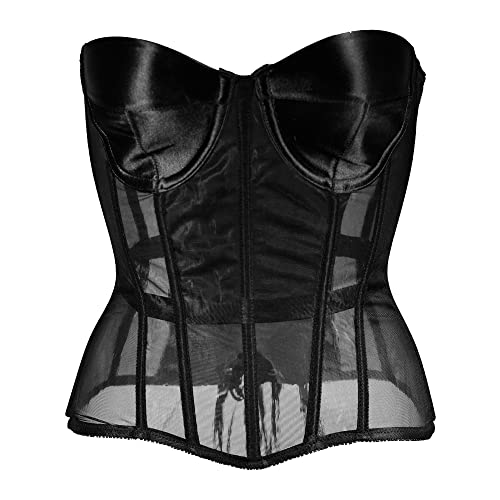 LIUYUYOUGO Corsage Damen,Korsetts Für Frauen Sexy Schlichte Schwarze Perspektive Mesh Bustier Korsett Tops Ärmellos Lace Up Ohne Knochen Vollbrust Push Up Korsett Shapewear Party Clubwear Mieder, von LIUYUYOUGO