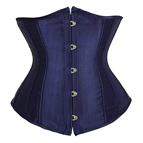 LIUYUYOUGO Corsage Damen,Unterbrustkorsetts Für Frauen Gothic Übergröße Einfarbig Dunkelblau Sexy Schlank Bustier Korsett Tops Satin Lace Up Ohne Knochen Taillentrainer Vollbrustkorsett Shapewea von LIUYUYOUGO