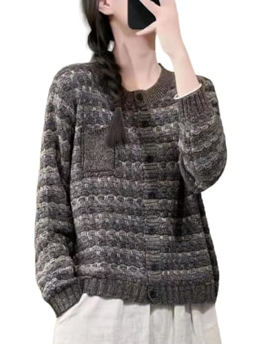 LIUYUYOUGO Damen Cardigans Und Pullover Vintage Strickjacken Mit Zopfmuster Knopfleiste Damen Pullover Mit Rundhalsausschnitt Lässige Lockere Warme Strickjacke Für Den Winter Kurze Pullover Oberbe von LIUYUYOUGO