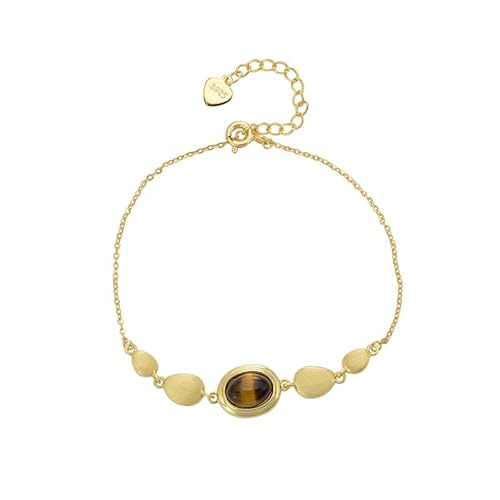 LIUYUYOUGO Damen Charm-Armband Armbänder Sterling Silber 925 Mit Kristallstein Oval Tigerauge Natur Edelstein Armband Vintage Gebürstet Verstellbar Charm Armreif Statement Schmuck Geschenke Für F von LIUYUYOUGO