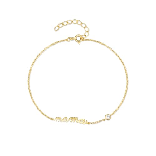 LIUYUYOUGO Damen Charm-Armband Geburtstagsgeschenk Armband Für Frauen 925Er Sterlingsilber Weißvergoldet Charm Armreif Mit Zirkonia Verstellbare Manschettenarmbänder Muttertagsschmuck 18 Karat Gold von LIUYUYOUGO