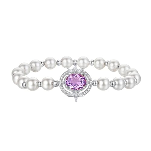LIUYUYOUGO Damen Charm-Armband Perlenarmbänder Für Frauen Sterlingsilber Facettiert Oval Kristall Geburtsstein Armreif Funkelnde Perlenarmbänder Luxuriöser Barock Bankett Charm Schmuck Feb – Am von LIUYUYOUGO