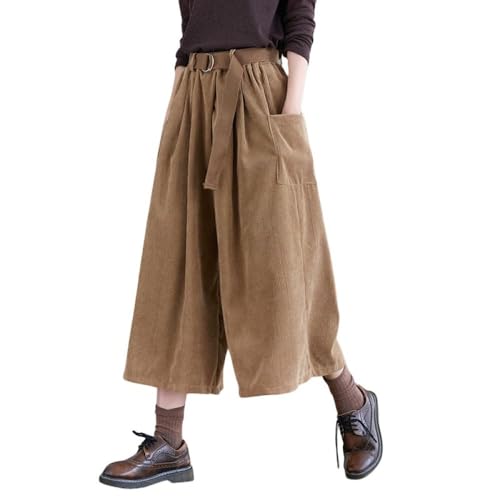 LIUYUYOUGO Damen Cordhose Mit Weitem Bein Braun Vintage Hose Mit Elastischer Taille Kurze Hose Elegante Culottes Hose Winter Baggy Palazzo Hose Lounge Hose Mit Gürtel XL LIUYUYOUGO Damen Cordhose Mit Weitem Bein Braun Vintage Hose Mit Elastischer Taille Kurze Hose Elegante Culottes Hose Winter Baggy Palazzo Hose Lounge Hose Mit Gürtel XL von LIUYUYOUGO