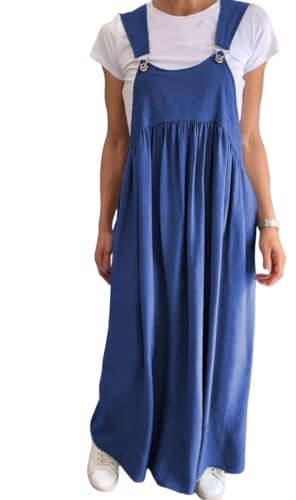 LIUYUYOUGO Damen Kleider Sommer Latzkleider Für Damen Übergröße Ärmelloses Sommerkleid Aus Leinen Breite Träger Latzhose Langer Rock Lässig Locker A Linie Swing Kaftan Boho Gerüschtes Maxikl von LIUYUYOUGO