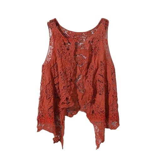LIUYUYOUGO Damen Strickjacke, Boho Hippie Häkelweste Vorne Offen Hohle Spitze Drapierte Strickjacke Ärmellos Gestrickte Bolero Achselzucken Oberteile Vintage Unregelmäßiges Sommer Tank Top Über von LIUYUYOUGO