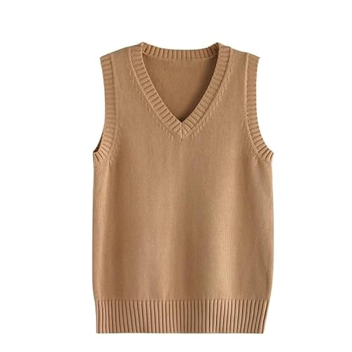LIUYUYOUGO Damen Strickweste Damen Pullunder Weste Klassisch V Ausschnitt Uniform Kint Westen Solide Pullover Strickwaren Oberteile Ärmellose Pullover Strick Tank Top Lässige Locker Gestrickte BAU von LIUYUYOUGO