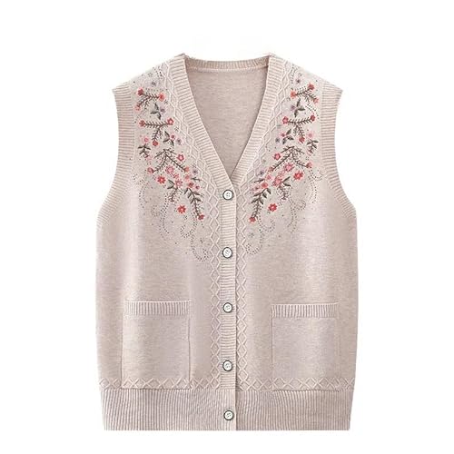 LIUYUYOUGO Damen Strickweste Strickjacke für ältere Menschen mittleren Alters und ältere Menschen Weste V Ausschnitt ärmellos Strickweste mit Blumenstickerei Oma Pullover Strickoberteil für alt von LIUYUYOUGO