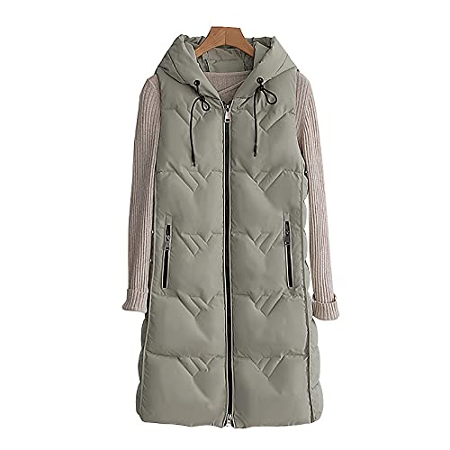 LIUYUYOUGO Damen Weste Lang,Steppweste Damen Wattierte Weste Mit Kapuze, Lässig Große Steppweste Damen Grau Grün Weste Elegante Weste Trendige Windjacke Übergangsjacke Für Damen Mädchen,Grün,XXL von LIUYUYOUGO