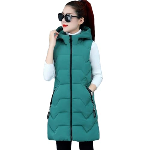 LIUYUYOUGO Daunenweste Damen,Lange Steppweste Damen Lange Weste Mit Kapuze, Einfarbig Weste Schmale Elegante Weste Damen Winddichte Ripple-Steppweste Wattierter Mantel Für Damen Mädchen Outdoor-B von LIUYUYOUGO