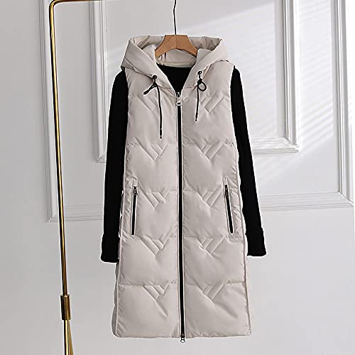 LIUYUYOUGO Daunenweste Damen,Steppweste Damen Wattierte Weste Mit Kapuze, Lässig Große Steppweste Damen Grau Grün Weste Elegante Weste Trendige Windjacke Übergangsjacke Für Damen Mädchen,Beige,M von LIUYUYOUGO