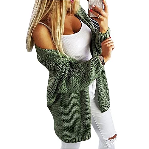 LIUYUYOUGO Cardigan Damen,Damen V-Ausschnitt Grob Gestrickte Strickjacken Mode Locker Einfarbig Grün Open Front Pullover Strickjacke Herbst Winter Elegant Weich Langarm Strick Oberbekleidung Jacke von LIUYUYOUGO