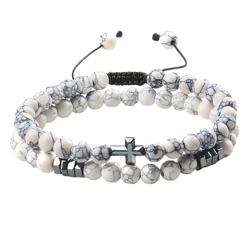 LIUYUYOUGO Edelstein Armband 2 Stück Christliches Armband Für Mich Naturstein Hämatit Charme Perlenarmbänder Glaube Yoga Beten Meditation Schutz Armreif Handgefertigt Geflochtener Schmuck Gesche von LIUYUYOUGO
