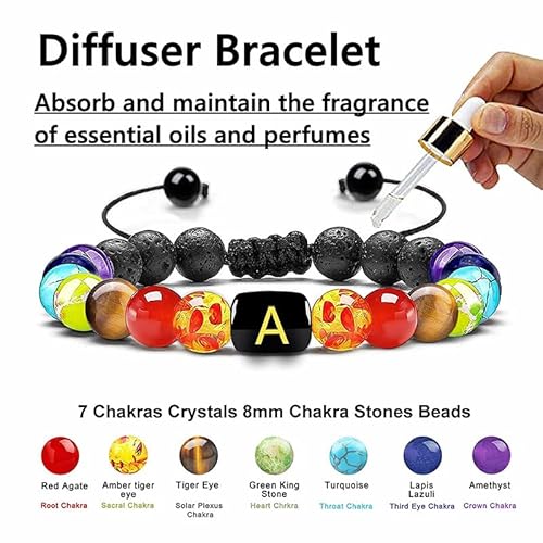 LIUYUYOUGO Edelstein Armband 7 Chakra Kristall Edelstein Armband Natürlicher Schwarzer Lavastein Diffusor Armbänder Für Ätherische Öle Perlenarmreif Mit Initialen Und Buchstaben Az Schmuck Für von LIUYUYOUGO