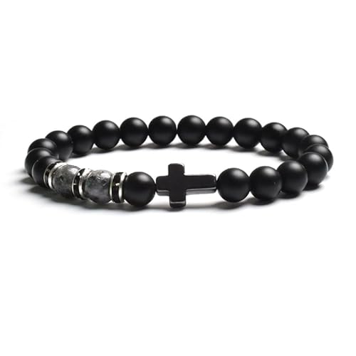 LIUYUYOUGO Edelstein Armband Armband Aus Natürlichem Tigerauge Steinperlen Für Damen Und Herren Schwarzer Achat Mattiertes Kreuz Rosenkranz Meditations Und Gebetsarmbänder Modisches Yoga Kristall von LIUYUYOUGO