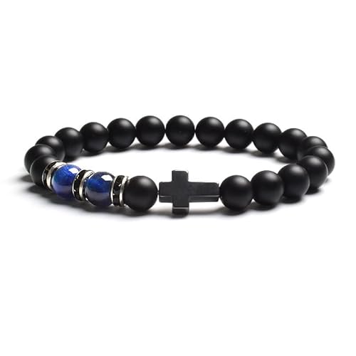 LIUYUYOUGO Edelstein Armband Armband Aus Natürlichem Tigerauge Steinperlen Für Damen Und Herren Schwarzer Achat Mattiertes Kreuz Rosenkranz Meditations Und Gebetsarmbänder Modisches Yoga Kristall von LIUYUYOUGO
