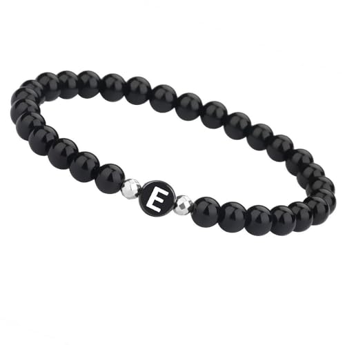 LIUYUYOUGO Edelstein Armband Damen Herren Perlenarmband Mit Initiale 6Mm Paar Perlen Armband Naturstein Schwarzer Achat Kristall Elastischer Armreif Mit Az Buchstabe Mode Edelsteine Schmuck Buchstab von LIUYUYOUGO