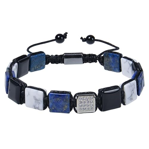LIUYUYOUGO Edelstein Armband Herren Kristallperlenarmband Modische Flache Quadratische Natursteinarmbänder Mit Glänzendem Zirkonia Handgefertigtes Geflochtenes Seilarmband Energieschutzschmuck Ges von LIUYUYOUGO