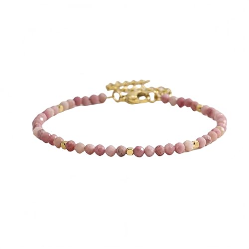 LIUYUYOUGO Edelstein Armband Kristallarmband Für Damen 3 Mm Facettierte Perlen Naturstein Armbänder 18 Karat Vergoldet Verstellbare Kette Armreif Böhmen Yoga Energie Edelsteine Schmuck Geschenk R von LIUYUYOUGO