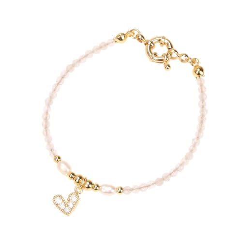 LIUYUYOUGO Edelstein Armband Kristallarmband Für Damen Zierliches Perlenarmband Mit Herzanhänger Und Funkelndem Zirkonia Modisches Verstellbares Armreif Aus Naturstein Ewigkeitsschmuck Geschenk Kl von LIUYUYOUGO