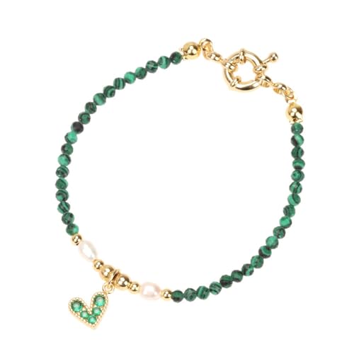 LIUYUYOUGO Edelstein Armband Kristallarmband Für Damen Zierliches Perlenarmband Mit Herzanhänger Und Funkelndem Zirkonia Modisches Verstellbares Armreif Aus Naturstein Ewigkeitsschmuck Geschenk Ma von LIUYUYOUGO