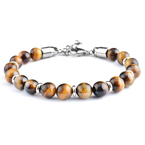 LIUYUYOUGO Edelstein Armband Kristallperlenarmbänder Für Herren 8 Mm Handgefertigt Natursteinperlen Modischer Abstandshalter Verstellbare Silberkette Glücksschmuck Geschenk Für Ihn Freund Eheman von LIUYUYOUGO