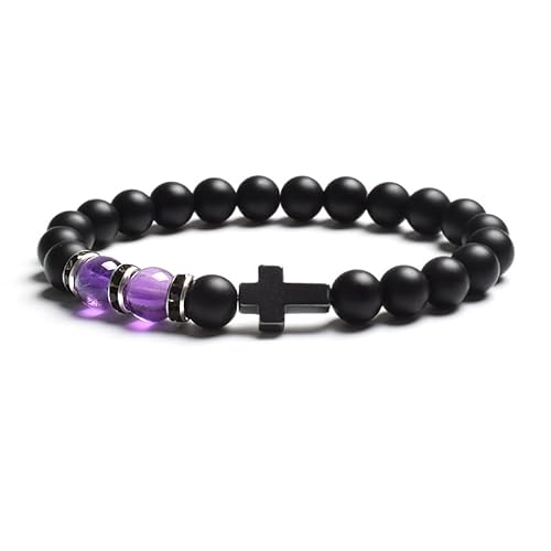 LIUYUYOUGO Edelstein Armband Natürliches Tigerauge Steinperlenarmband Für Frauen Und Männer Schwarzer Achat Mattiertes Kreuz Rosenkranz Meditations Gebetsarmbänder Modisches Yoga Kristall Edelst von LIUYUYOUGO