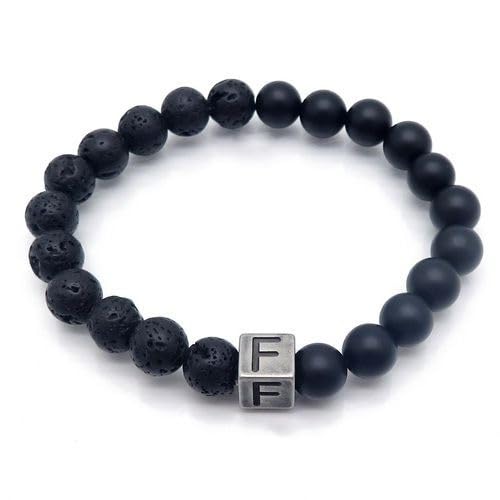 LIUYUYOUGO Edelstein Armband Naturstein Schwarzer Lava Achat Kristall Perlenarmband Buchstaben Az 8Mm Stretch Perlen Initialen Armbänder Distressed Square Charm Armreif Punk Antik Schmuck Für Män von LIUYUYOUGO