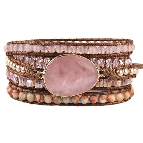 LIUYUYOUGO Edelstein Armband Naturstein Wickelarmband Für Damen Und Herren Boho Handgefertigt Mehrschichtig 5 Strängig Wickelarmbänder Vintage Charme Kristallperlen Armreif Facetten Edelsteine Et von LIUYUYOUGO