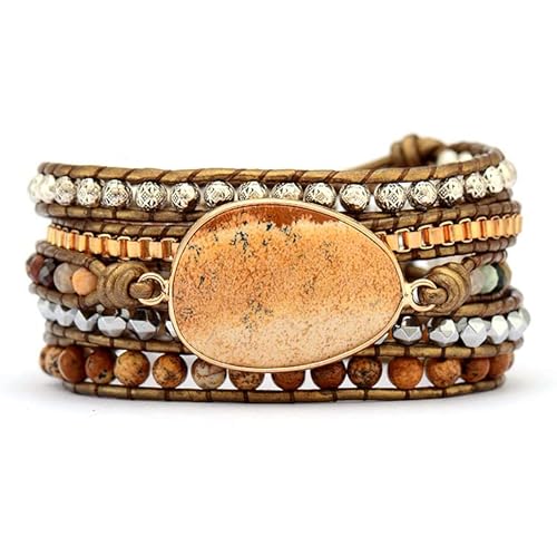 LIUYUYOUGO Edelstein Armband Naturstein Wickelarmband Für Damen Und Herren Boho Handgefertigt Mehrschichtig 5 Strängig Wickelarmbänder Vintage Charme Kristallperlen Armreif Facetten Edelsteine Et von LIUYUYOUGO