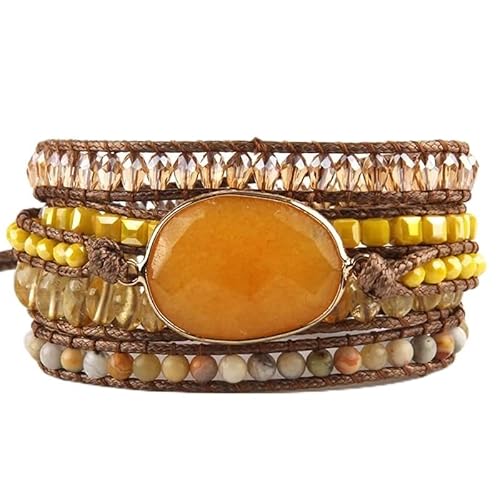 LIUYUYOUGO Edelstein Armband Naturstein Wickelarmband Für Damen Und Herren Boho Handgefertigt Mehrschichtig 5 Strängig Wickelarmbänder Vintage Charme Kristallperlen Armreif Facetten Edelsteine Et von LIUYUYOUGO