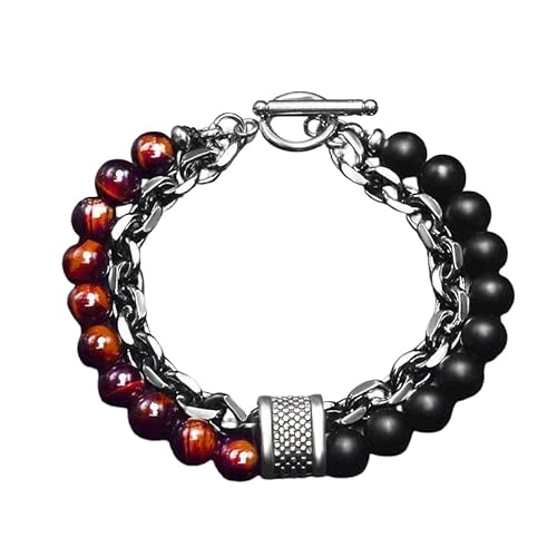 LIUYUYOUGO Edelstein Armband Perlenarmbänder Für Männer Armband Aus Natürlichem Edelsteinkristall Graviert Punk Doppellagige Figaro Kette Stapelbarer Armreif Schutzschmuck Männer Vater Ihn Freu von LIUYUYOUGO