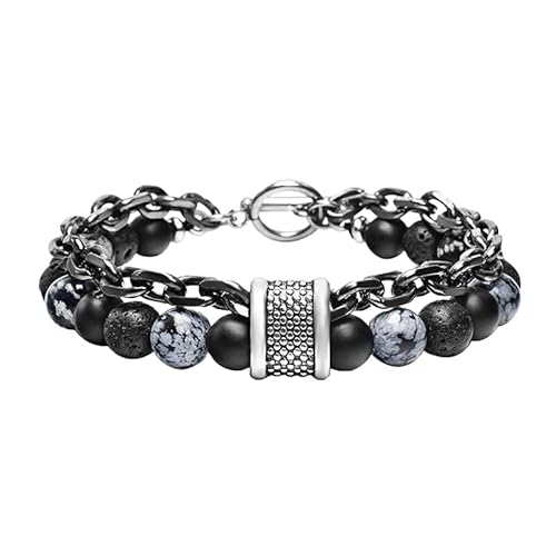LIUYUYOUGO Edelstein Armband Perlenarmbänder Für Männer Armband Aus Natürlichem Edelsteinkristall Graviert Punk Doppellagige Figaro Kette Stapelbarer Armreif Schutzschmuck Männer Vater Ihn Freu von LIUYUYOUGO