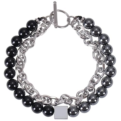LIUYUYOUGO Edelstein Armband Perlenarmbänder Für Männer Doppellagige Kette Edelstein Kristall Armband Naturstein Turmalin Quadratischer Charm Stapelbarer Armreif Punk Statement Schmuck Geschenke von LIUYUYOUGO