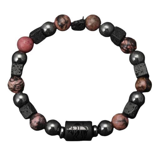 LIUYUYOUGO Edelstein Armband Sternzeichen Armbänder Für Damen Und Herren Rosa Zebra Lava Natursteinperlen Kristallarmband 12 Sternbilder Sternzeichen Horoskop Paare Armreif Freundschaftsschmuck Ge von LIUYUYOUGO