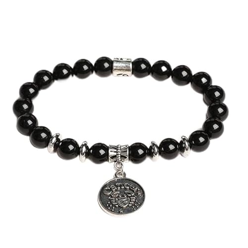 LIUYUYOUGO Edelstein Armband Sternzeichen Armband Aus Schwarzem Obsidian Kristall Für Damen Antike Münze 12 Sternbild Symbol Anhänger Armbänder Tibetische Elastische Perlen Energie Edelstein Arm von LIUYUYOUGO