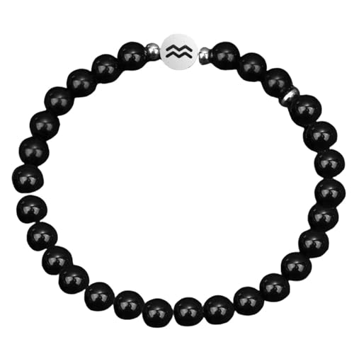 LIUYUYOUGO Edelstein Armband Sternzeichen Edelsteinarmband Für Frauen 6 Mm Naturstein Schwarzer Obsidian Perlenarmbänder 12 Sternbilder Charm Sternzeichen Horoskop Armreif Freundschaftsschmuck Ges von LIUYUYOUGO