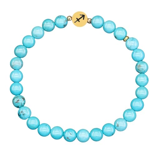 LIUYUYOUGO Edelstein Armband Sternzeichen Edelsteinarmband Für Frauen 6 Mm Naturstein Türkisfarbene Perlenarmbänder 12 Sternbilder Charm Sternzeichen Horoskop Armreif Chakra Kristallschmuck Gesch von LIUYUYOUGO