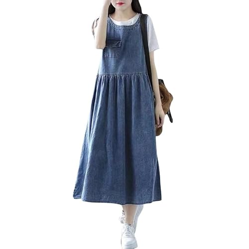 LIUYUYOUGO Elegante Kleider,Damen Jeans Latzkleid Elegant Übergröße Ärmelloses Trägerkleid Sommer Lässig Lockeres Maxi Jeanskleid Vintage Gerafftes Gestuftes Für Und Mädchen L von LIUYUYOUGO